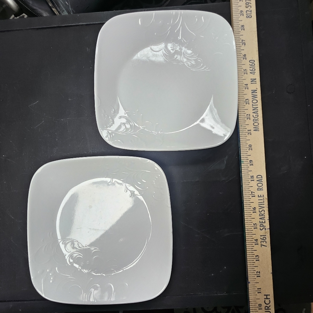 Corelle White Embossed Square Plates